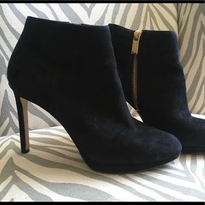 Suede black closed heel boots